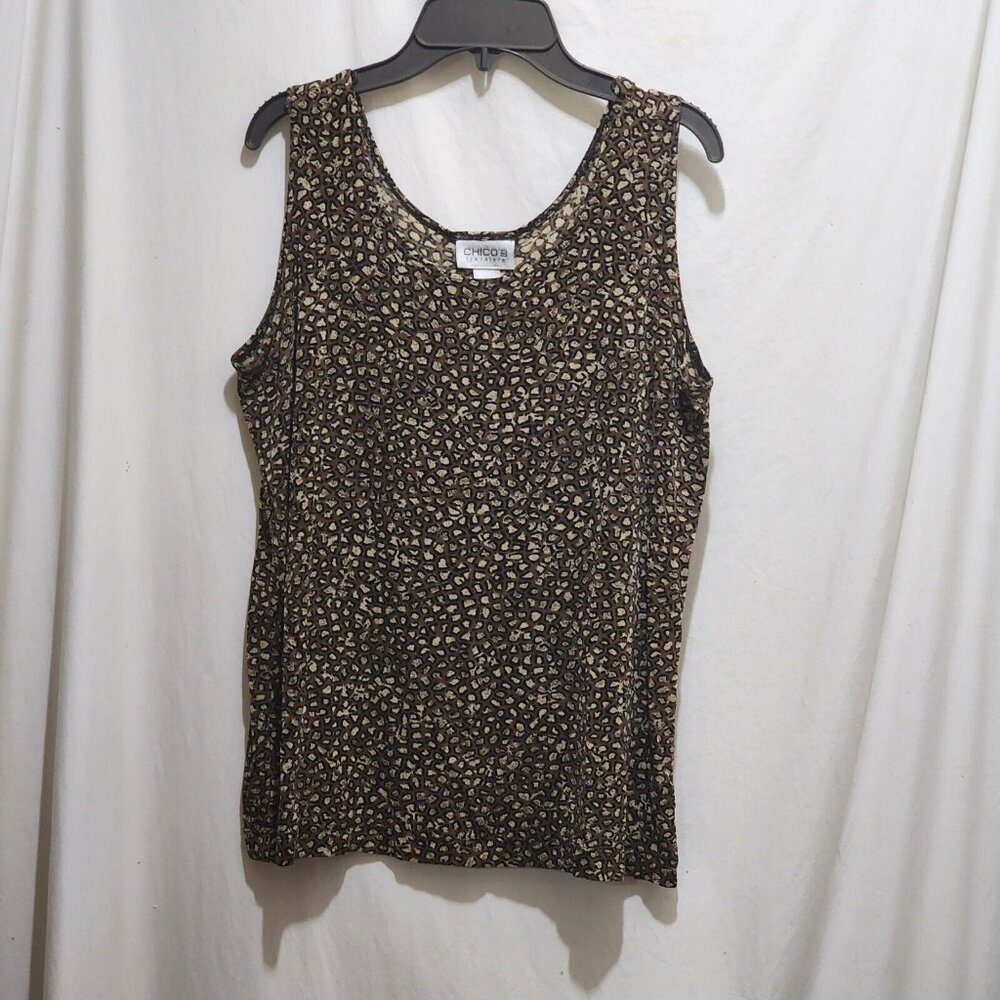 Chico's Travelers Brown & Tan Spotted Animal Leopard Print Tank Top 2 12 M‎